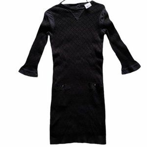 Classic CHANEL Solid Black Ribbed Stretch Dress